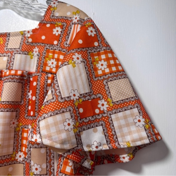 Vintage 60s/70s Orange Floral Short Sleeve Top Retro Boxy Women’s Size XL Boho - Picture 13 of 16